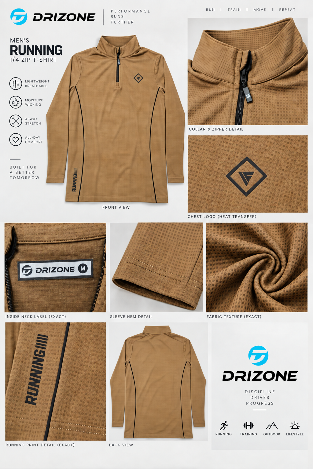DM3110 Drizone Imported Men’s Quarter-Zip Full-Sleeve Sports T-Shirt