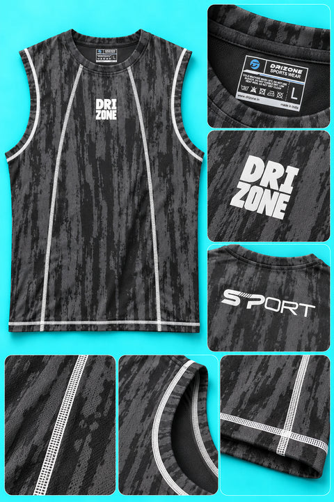 DM0007 Drizone Men Imported COT-DRI Round Neck Cut Sleeve HD Logo Sando - View 5
