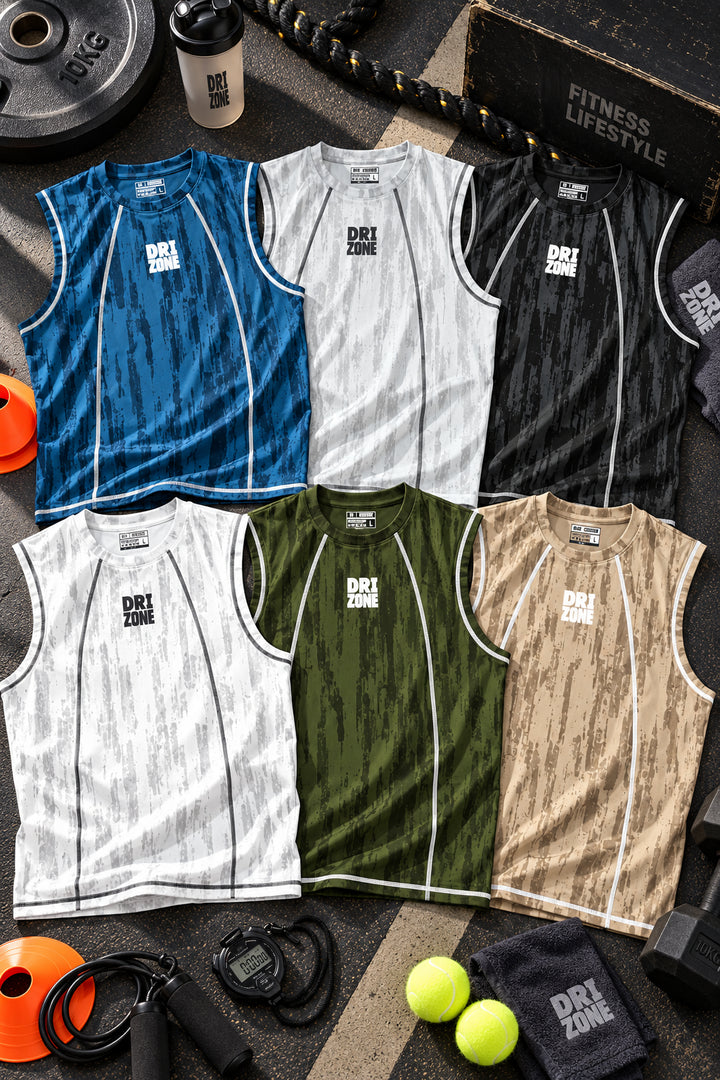 DM0007 Drizone Men Imported COT-DRI Round Neck Cut Sleeve HD Logo Sando - View 1