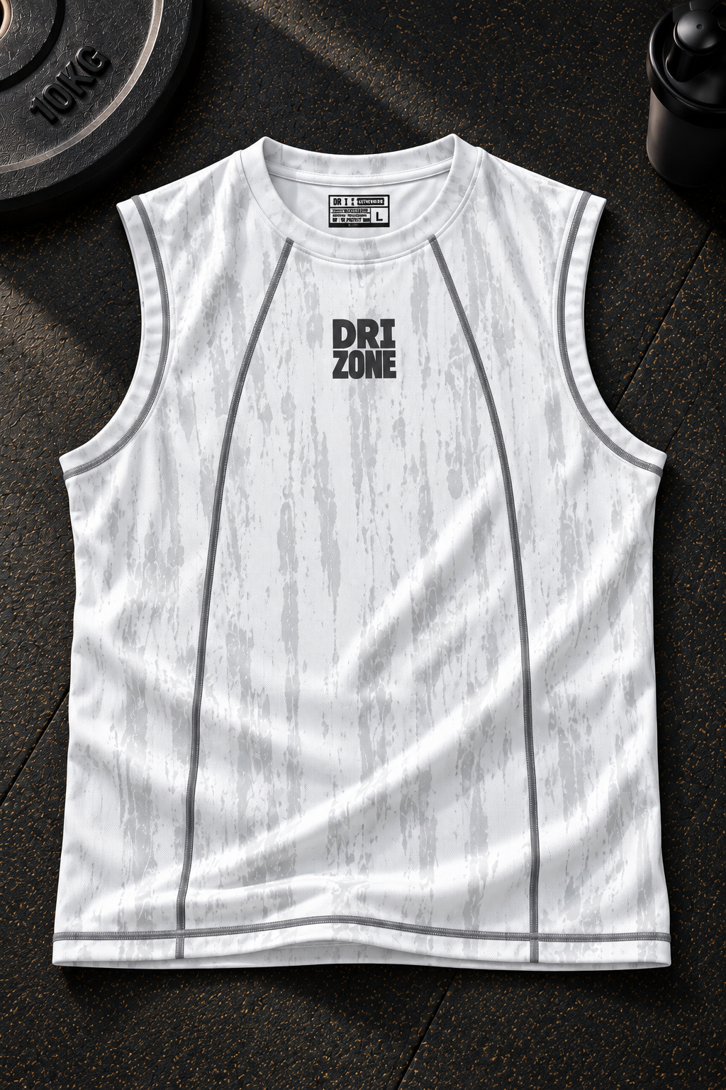 DM0007 Drizone Men Imported COT-DRI Round Neck Cut Sleeve HD Logo Sando
