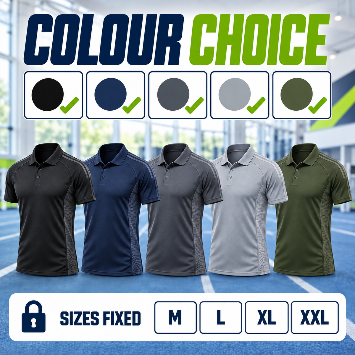 Polo T-Shirts — Colour Choice & Sizes Fixed