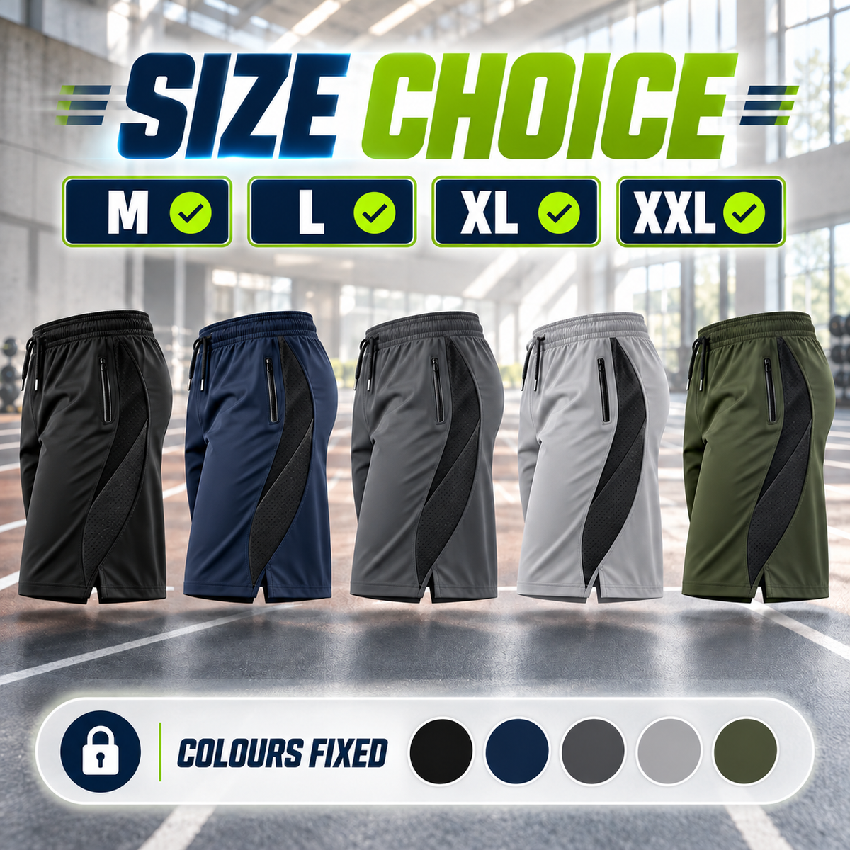 Shorts size choice — colours fixed