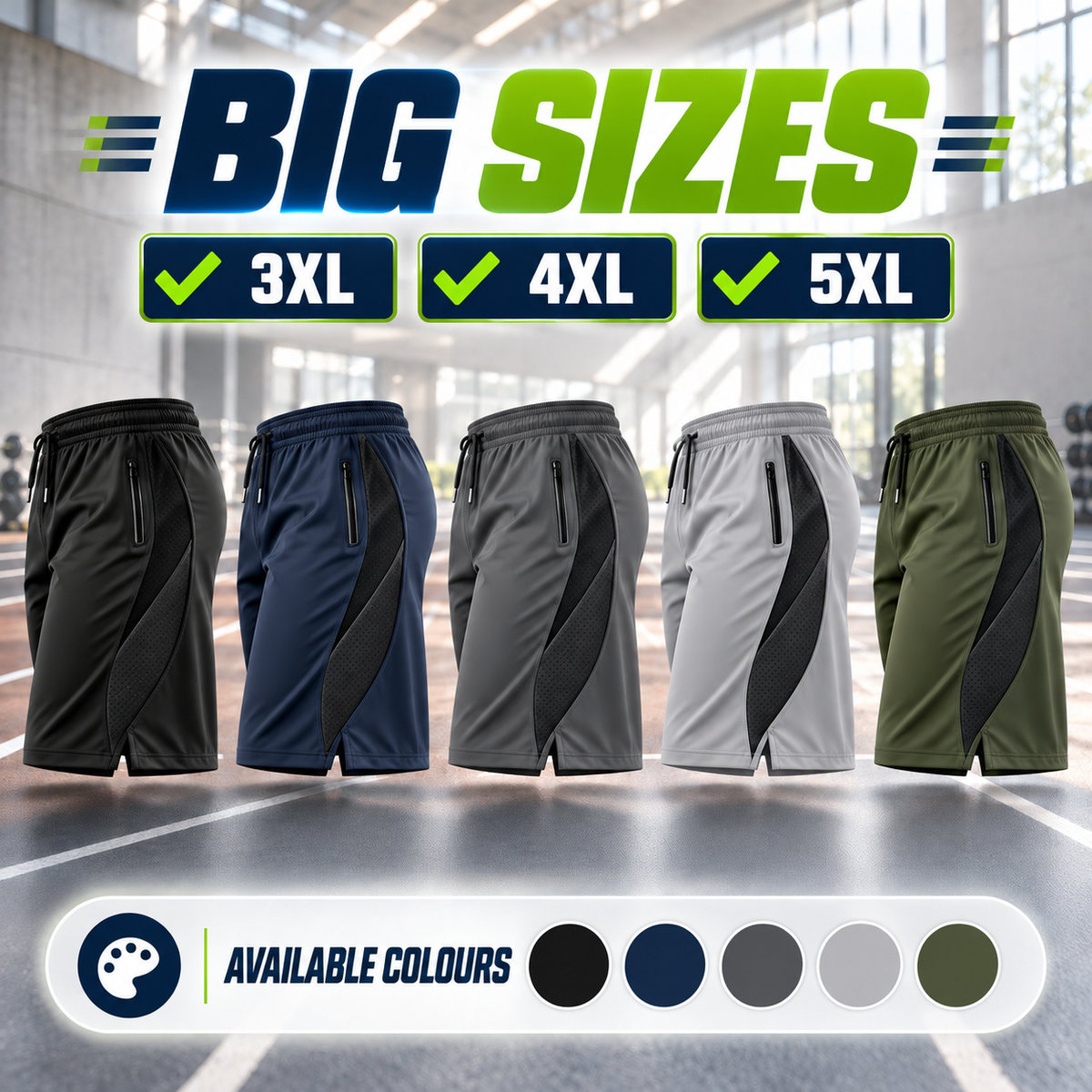 Shorts big sizes — 3XL, 4XL and 5XL
