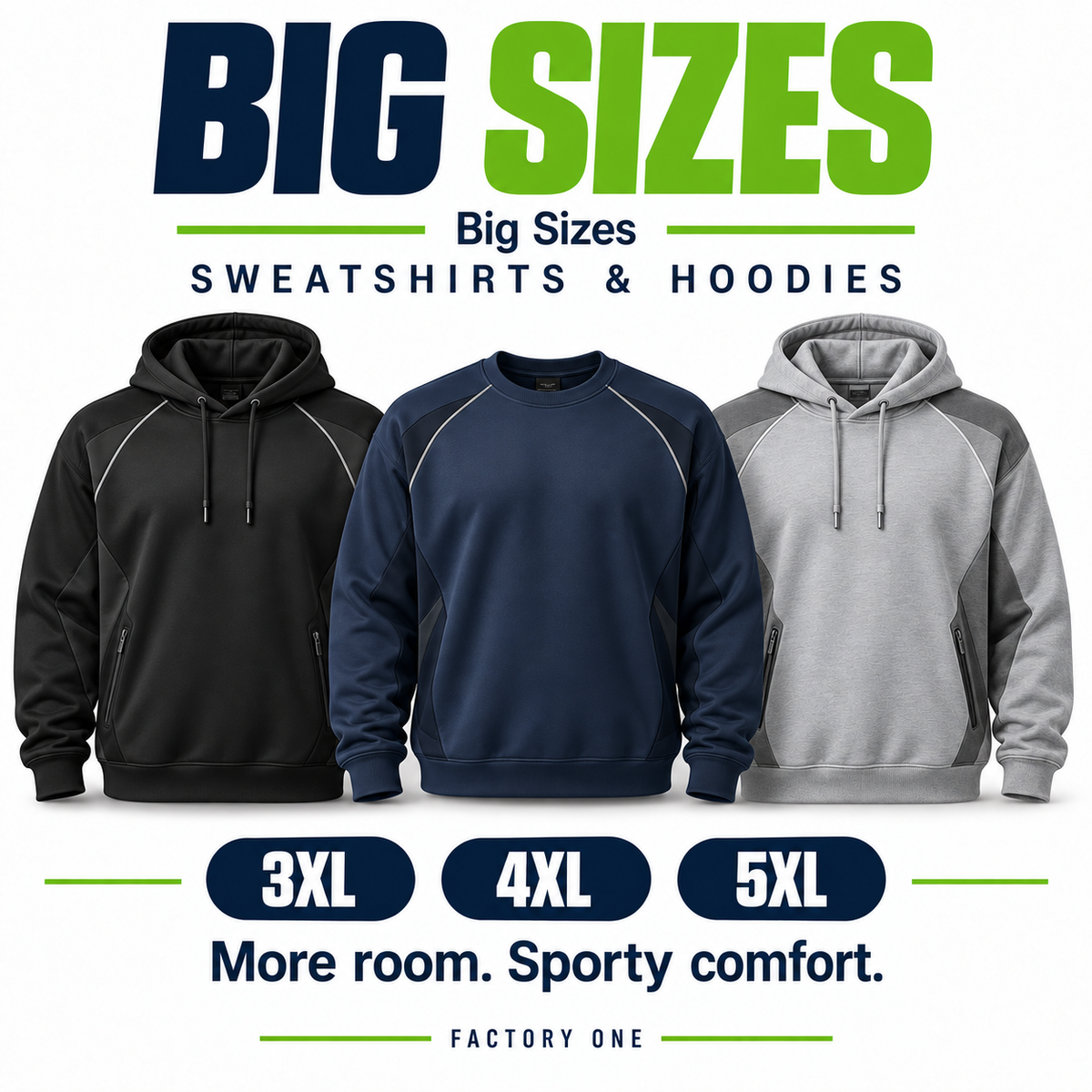 Sporty Sweatshirts & Hoodies — Big Sizes