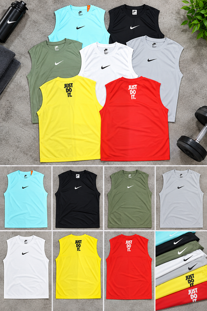 KN010 Imported Rolex Knit Round Neck Cut Sleeve Heat Transfer Print Sando