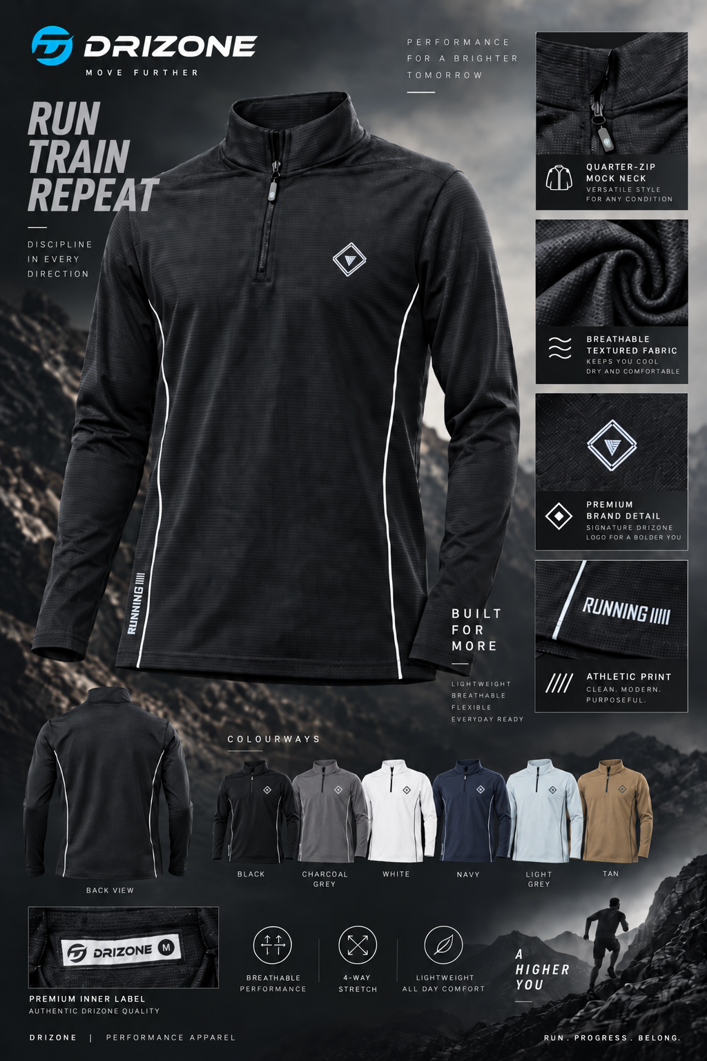 DM3110 Drizone Imported Men’s Quarter-Zip Full-Sleeve Sports T-Shirt