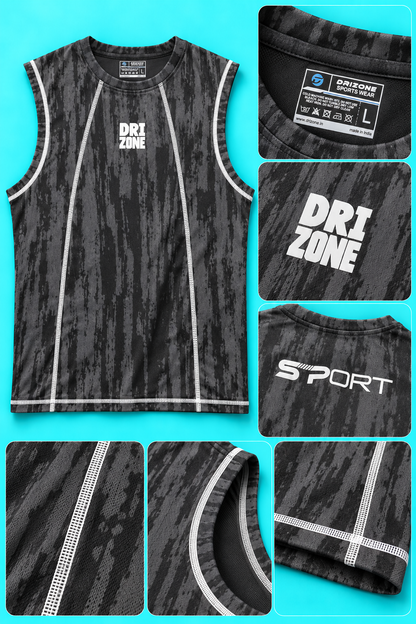 DM0007 Drizone Men Imported COT-DRI Round Neck Cut Sleeve HD Logo Sando