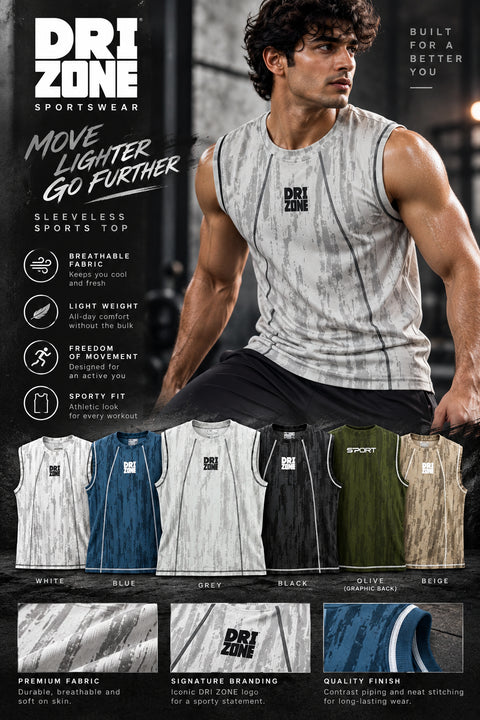 DM0007 Drizone Men Imported COT-DRI Round Neck Cut Sleeve HD Logo Sando - View 4