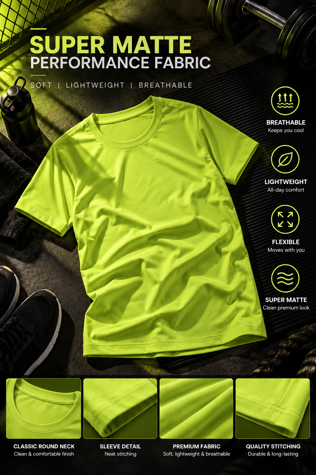 PL1001 Super Matte Round Neck Half Sleeve Plain T-Shirt