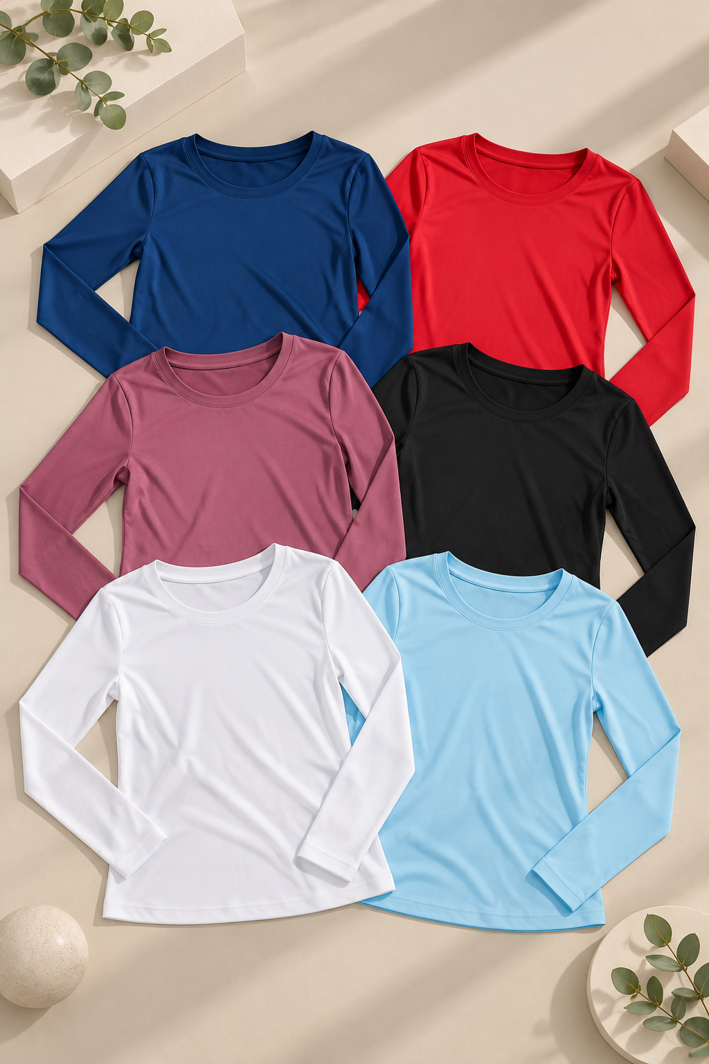 PL3005 Women Imported Rolex Knit Round Neck Full Sleeve Plain T-Shirt