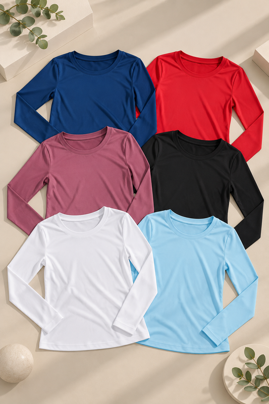 PL3005 Women Imported Rolex Knit Round Neck Full Sleeve Plain T-Shirt
