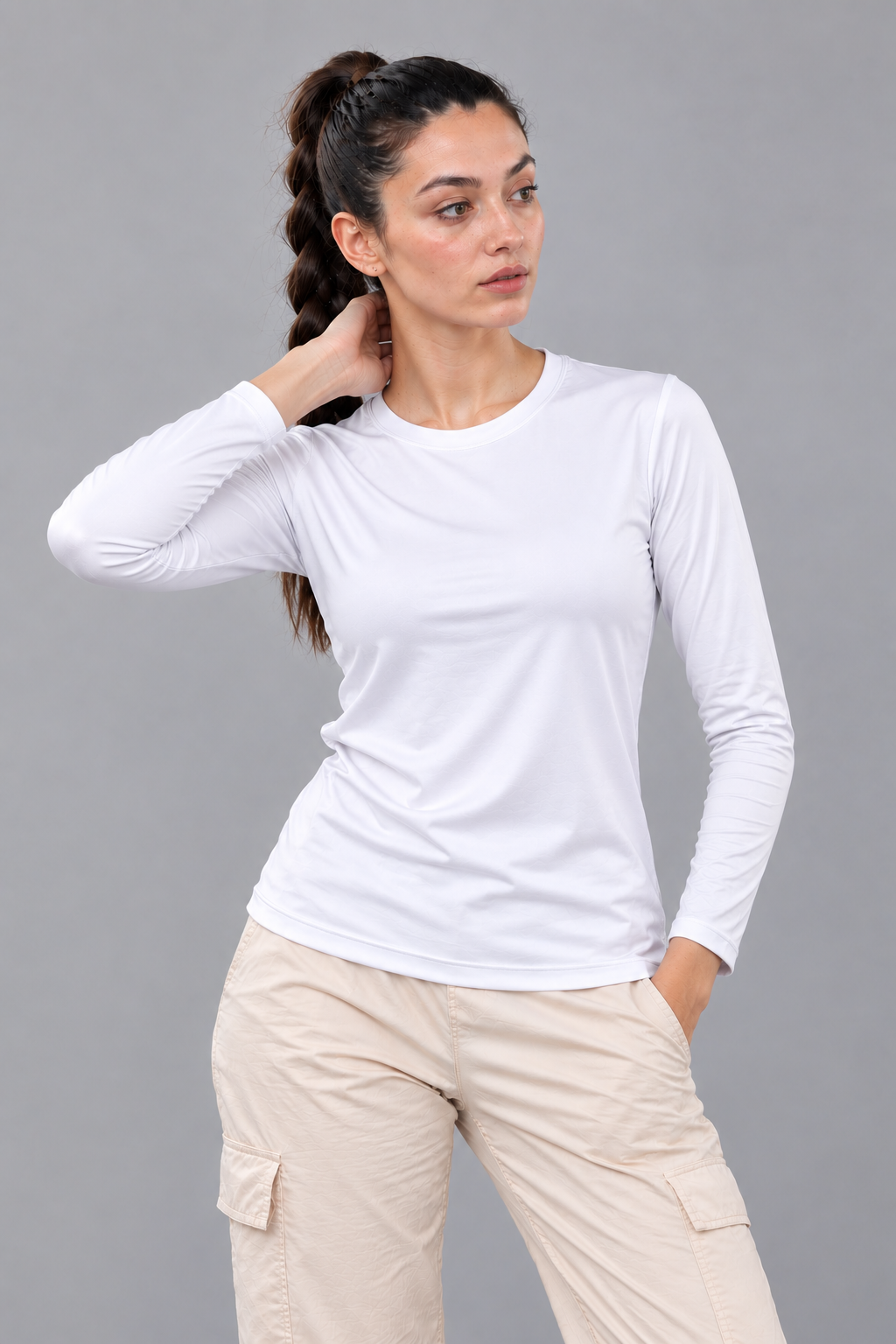 PL3005 Women Imported Rolex Knit Round Neck Full Sleeve Plain T-Shirt