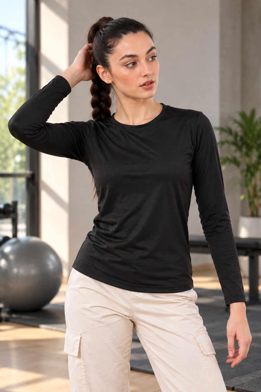 PL3005 Women Imported Rolex Knit Round Neck Full Sleeve Plain T-Shirt