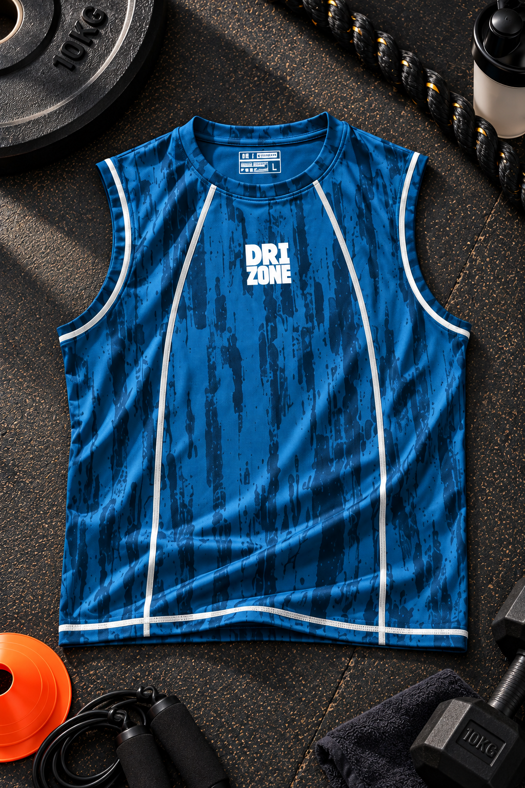 DM0007 Drizone Men Imported COT-DRI Round Neck Cut Sleeve HD Logo Sando