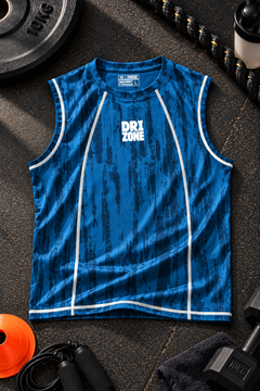 DM0007 Drizone Men Imported COT-DRI Round Neck Cut Sleeve HD Logo Sando