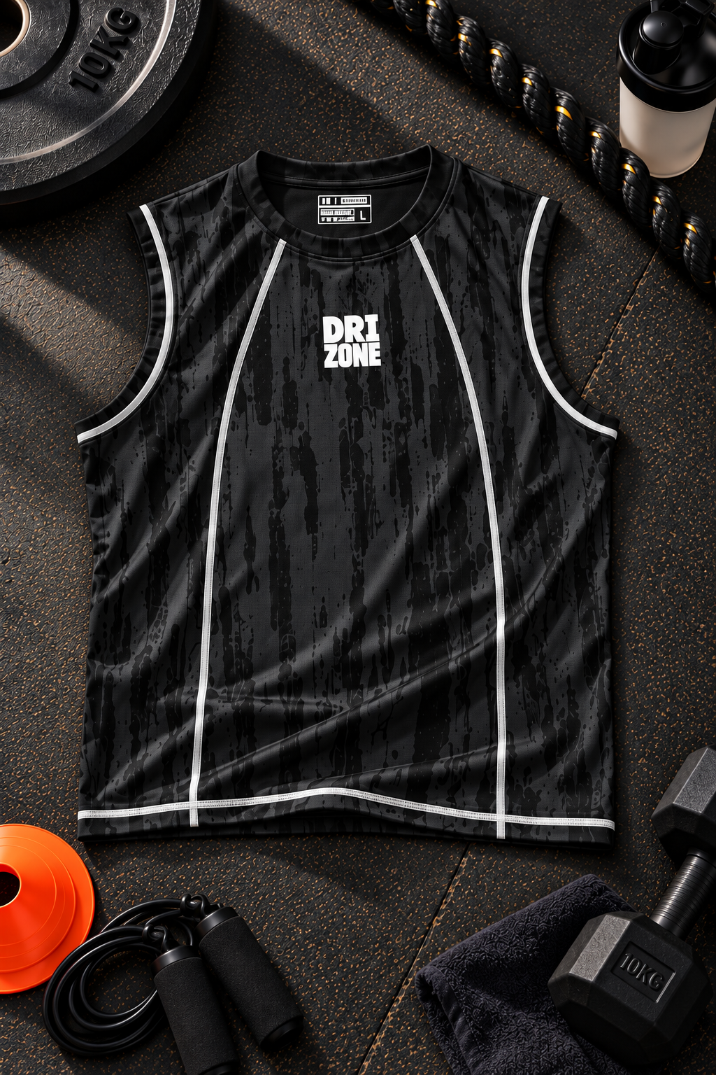 DM0007 Drizone Men Imported COT-DRI Round Neck Cut Sleeve HD Logo Sando