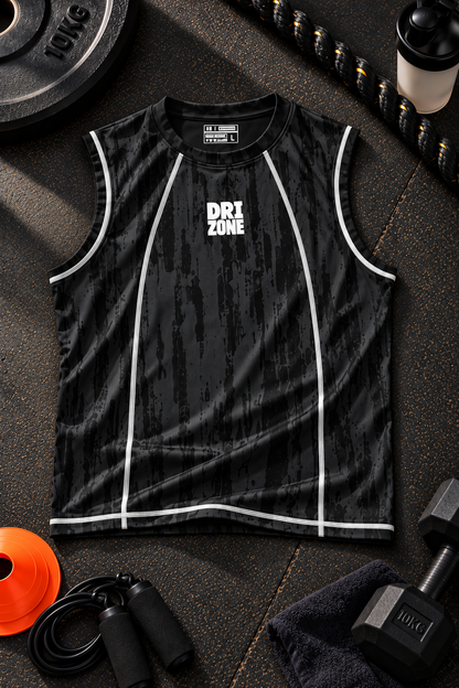 DM0007 Drizone Men Imported COT-DRI Round Neck Cut Sleeve HD Logo Sando