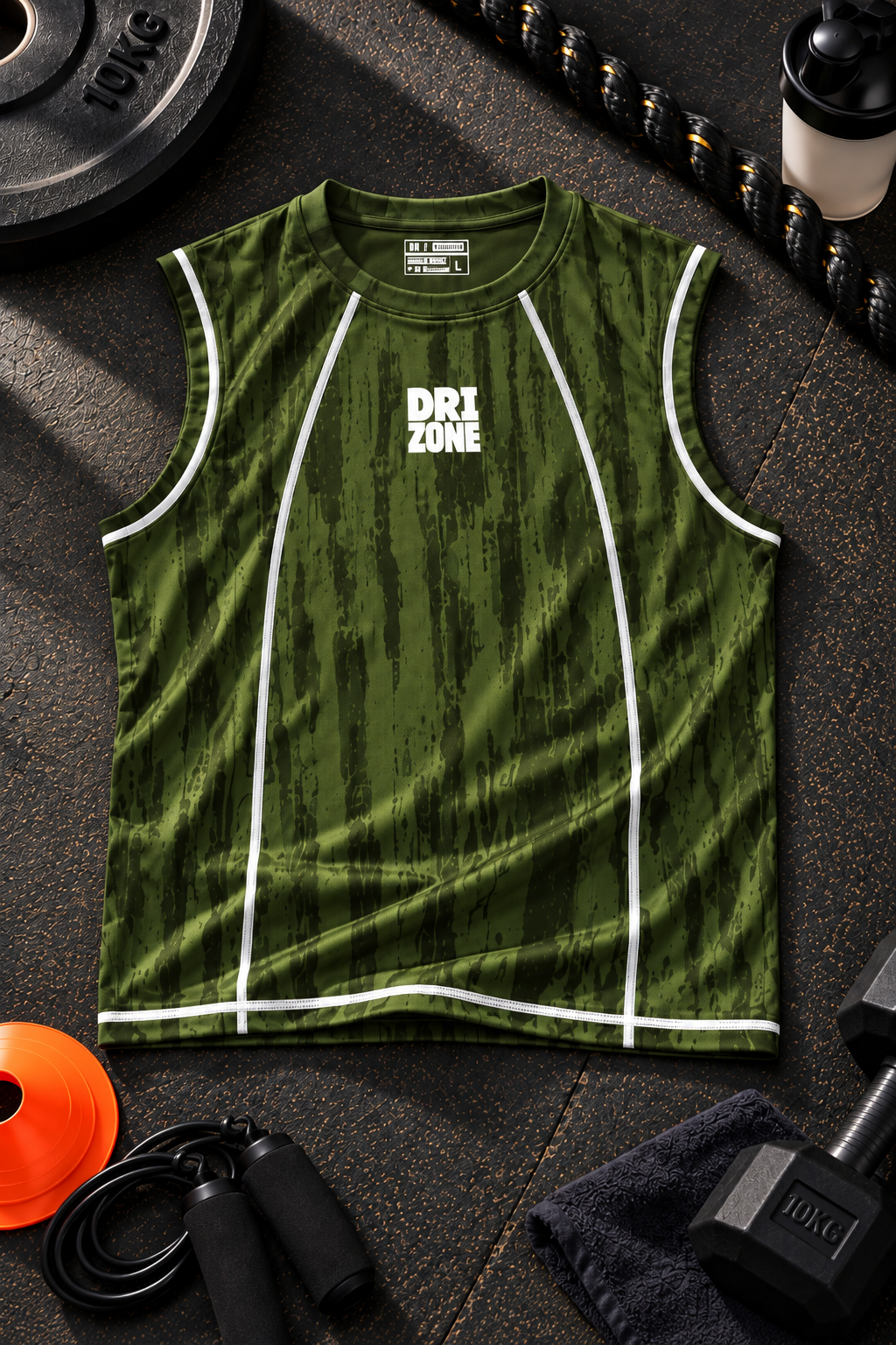 DM0007 Drizone Men Imported COT-DRI Round Neck Cut Sleeve HD Logo Sando