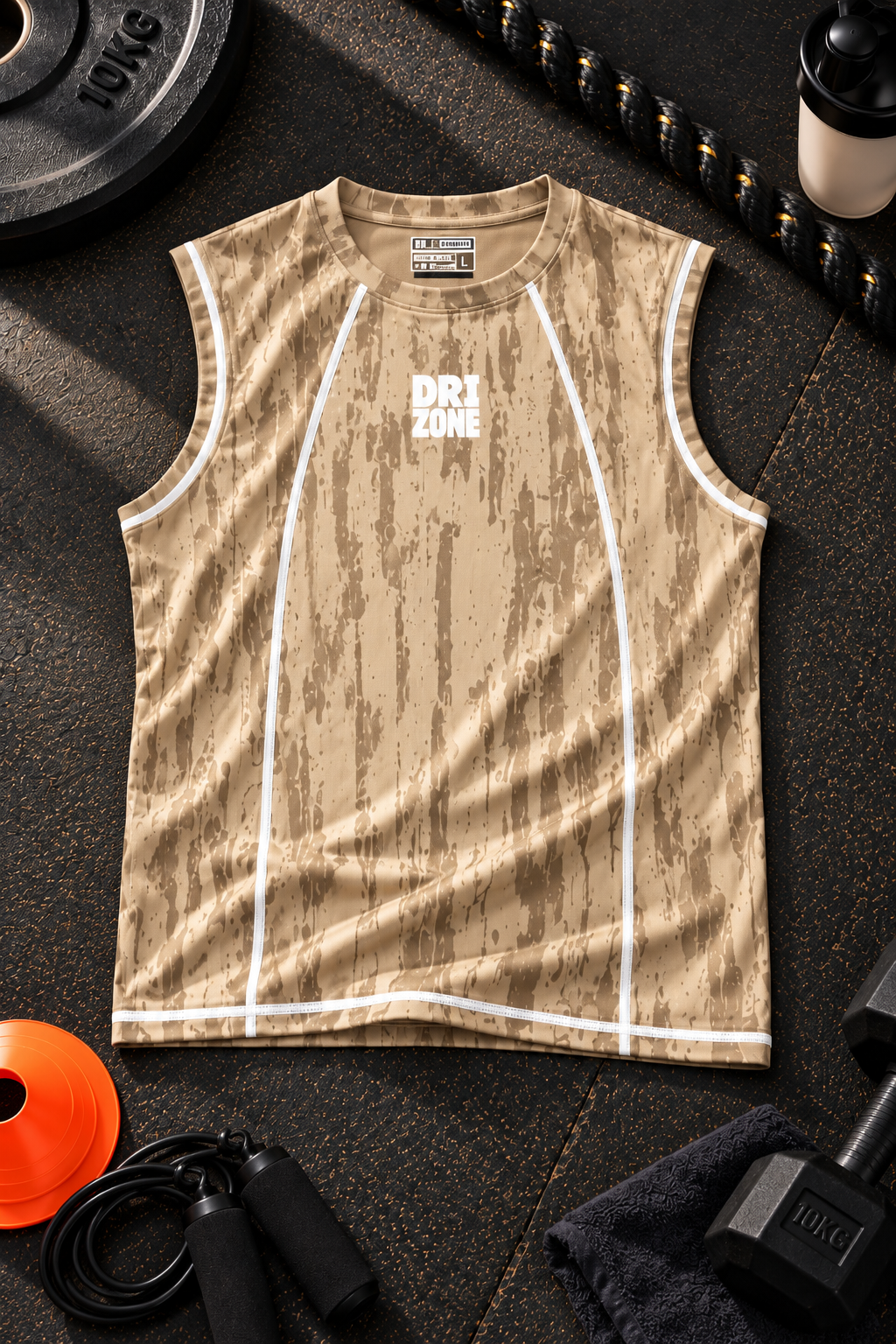 DM0007 Drizone Men Imported COT-DRI Round Neck Cut Sleeve HD Logo Sando