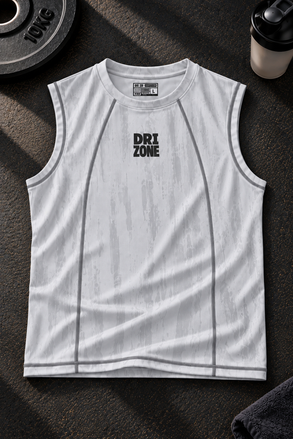 DM0007 Drizone Men Imported COT-DRI Round Neck Cut Sleeve HD Logo Sando