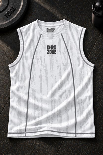 DM0007 Drizone Men Imported COT-DRI Round Neck Cut Sleeve HD Logo Sando