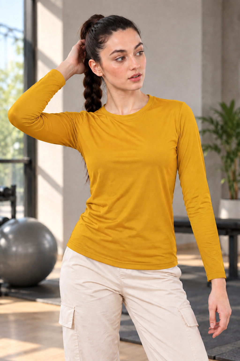PL3005 Women Imported Rolex Knit Round Neck Full Sleeve Plain T-Shirt