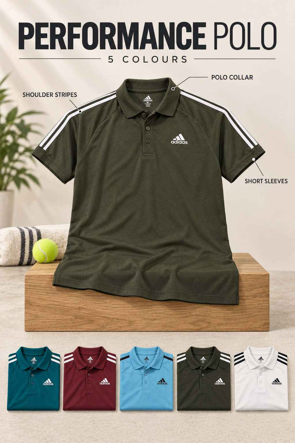 DA1504 performance polo features and five colours