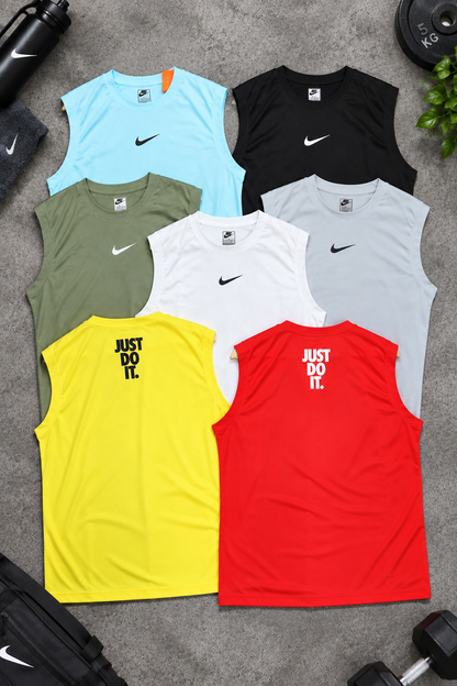 KN010 Imported Rolex Knit Round Neck Cut Sleeve Heat Transfer Print Sando